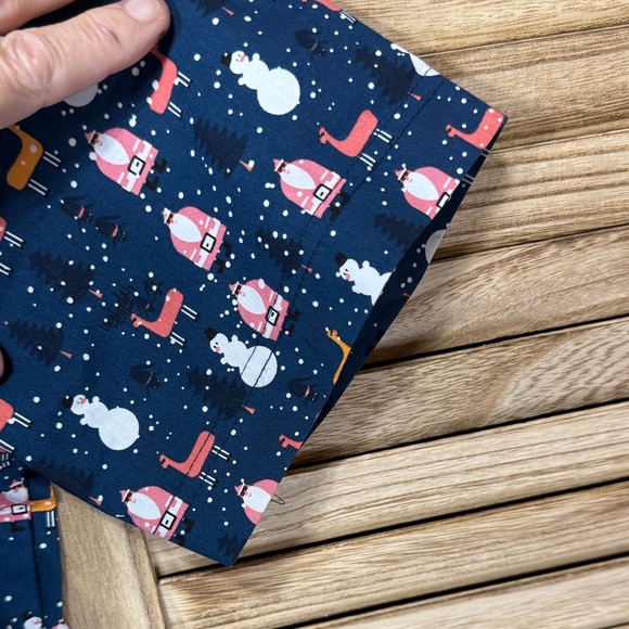 Rugby Men's Navy Blue Christmas Snowman Santa Reindeer Patterned Shirt Size L - Picture 3 of 8